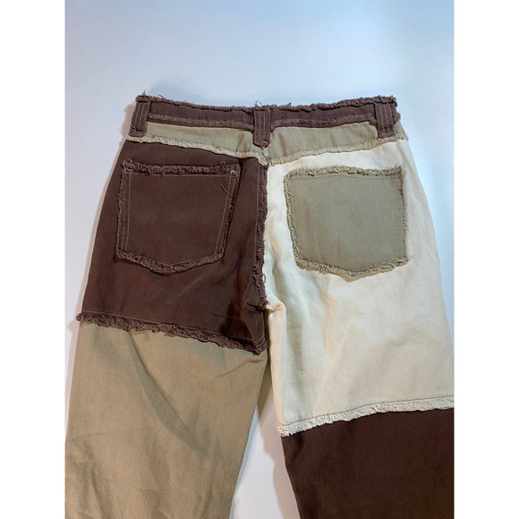Jaded London Frayed Patchwork Brown Denim Boyfriend Jeans Size 26 - Picture 4 of 8